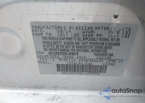 2014 Nissan Versa Note Sv из США, поврежденный, VIN 3N1CE2CP2EL429978
